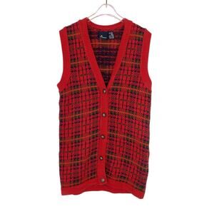 Vintage Liz Claiborne Red Plaid Knit Sweatervest Small Preppy Retro Grandpacore